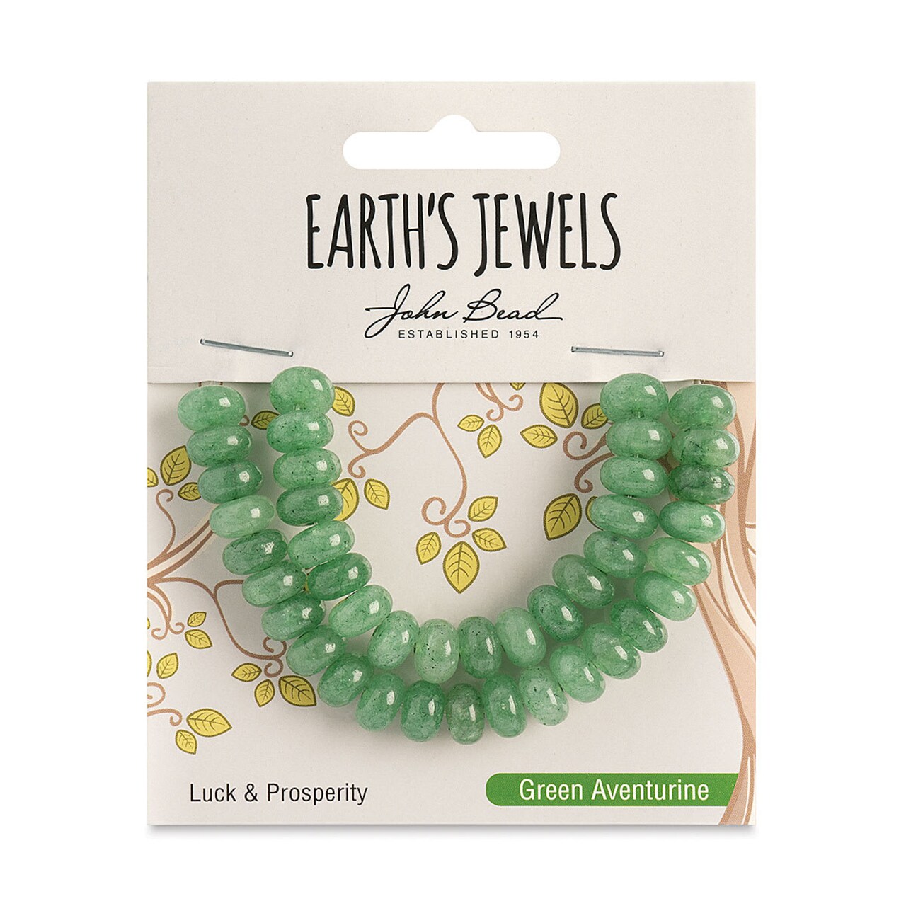 John Bead Earth’s Jewels Aventurine Beads - Donut Rondelle, Pkg of 41, Green, 5 mm x 8 mm